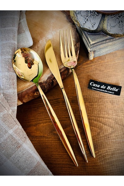 CASA DE BELLA Gold 36 Parça 6 Kişilik Yuvarlak Ağızlı 18/10 Çatal Kaşık Bıçak...