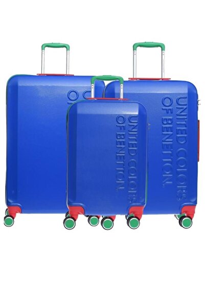 Benetton 3'lü Valiz Seti Boy %100 Policarbon Kırılmaz Valiz Mavi Bnt600