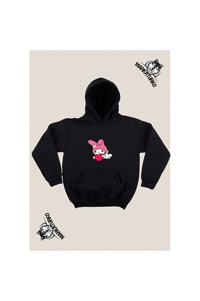 MarkaTurko Унисекс суитшърт с качулка и щампа отпред My Melody Design, черен, 951-03
