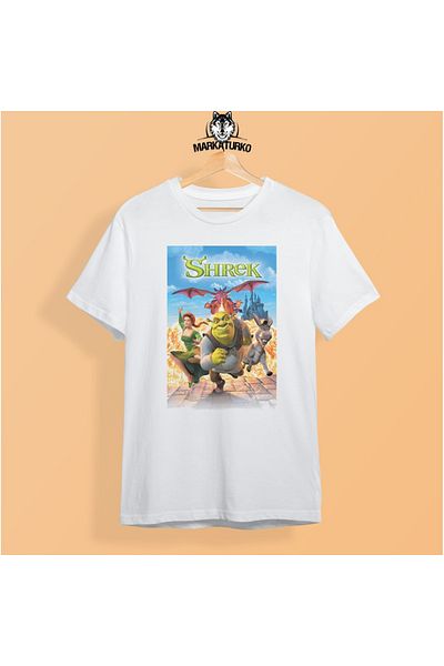MarkaTurko Tricou unisex din bumbac pieptănat alb cu imprimeu Shrek 506-b52