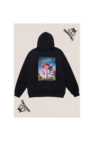 MarkaTurko ELLA-BELLA-BINGO Custom Design Back Printed Black Hooded Unisex Sweatshirt 405-89
