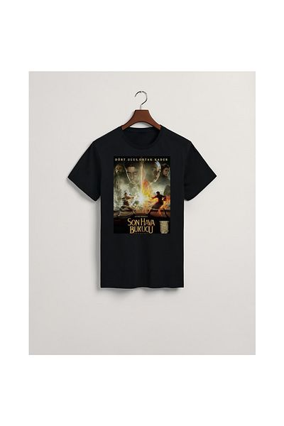 MarkaTurko Tricou Air Bender Avatar-305-80 negru din bumbac pieptănat cu design special