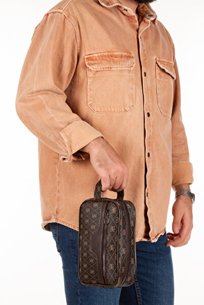 Newish Унисекс кафява шарена тъкан от веганска кожа, водоустойчива елегантна дамска чанта в стил портфолио