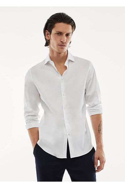 MANGO Man Stretch Micro Pattern Molded πουκάμισο