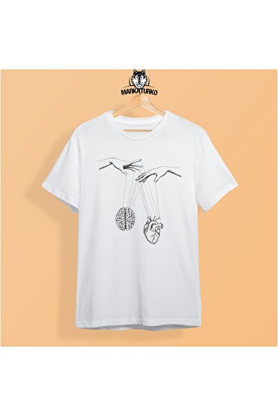 MarkaTurko Біла бавовняна унісекс футболка з принтом «Біле серце» - 2205-b172
