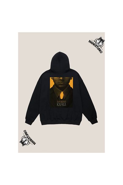 MarkaTurko Franz Kafka Transformation Special Design Back Printed Black Hooded Unisex Sweatshirt 1105-53