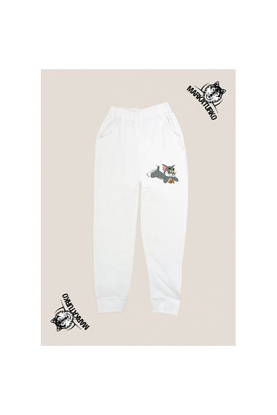 MarkaTurko TOM&JERRY εμπριμέ unisex Προσαρμοσμένο Σχέδιο Βαμβακερή λευκή παιδική αθλητική φόρμα 2024-41E