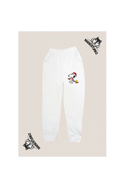 MarkaTurko SNOOPY CHRİSTMAS εμπριμέ unisex Προσαρμοσμένο σχέδιο Βαμβακερή λευκή παιδική φόρμα 2024-61E