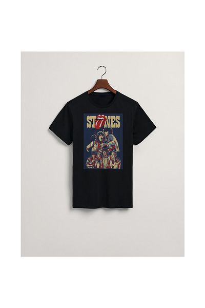 MarkaTurko Stones-305-48 Tricou negru din bumbac pieptănat cu design special