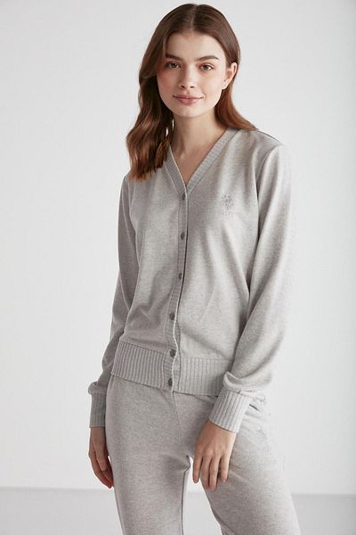 U.S. Polo Assn. Γυναικείο σετ πιτζάμες με χειμωνιάτικο βαμβακερό γκρι μελανζ στενό πόδι