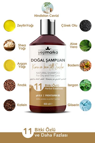 yeşilmarka Natürliches Shampoo für trockenes und dünnes Haar 400ml