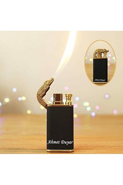 HK GİFT SHOP Kişiye özel isimli timsah figürlü çift alevli gazlı çakmak