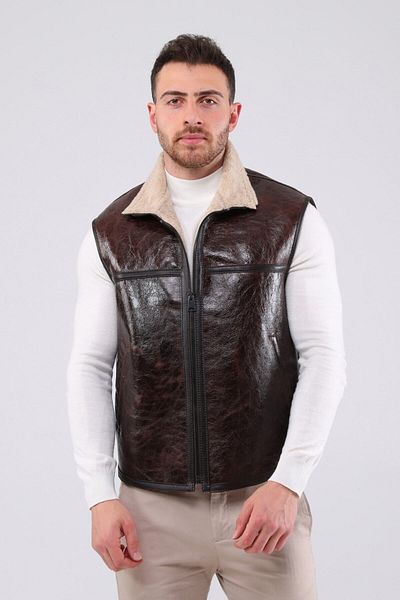 CE-YIL DERİ ÜRÜNLERİ Men's Genuine Leather Fur Vest