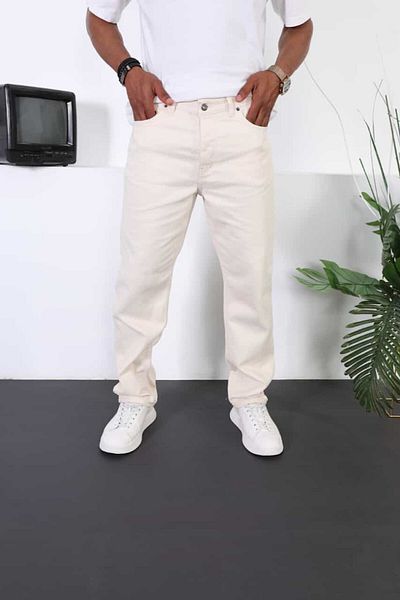 NO61 MAN Baggy Comfortable Fit Beige Color Jeans