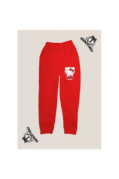 MarkaTurko Hello Kitty Christmas Printed Unisex Special Design Cotton Red Children's Tracksuit 17-2027k