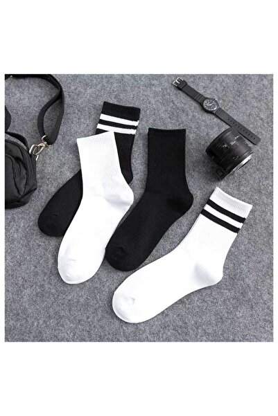 Meguca Socks طقم جوارب جامعية رياضية مخططة وأبيض للجنسين باللون الأسود والأبي...