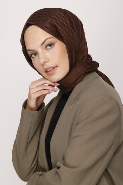 VALORSCARF Μεταξένιο ζακάρ σάλι με μοτίβο Bitter Brown Qoza