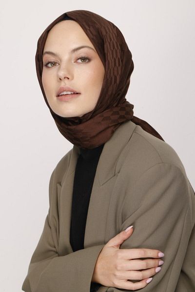 VALORSCARF Μεταξένιο ζακάρ σάλι με μοτίβο Bitter Brown Qoza