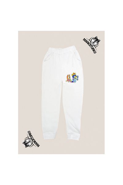 MarkaTurko BLUEY εμπριμέ unisex Προσαρμοσμένο Σχέδιο Βαμβακερή λευκή παιδική φόρμα 18-12E