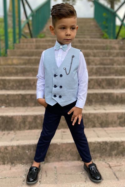 Merdia Kids Children's Tuxedo Suit with Square Pattern Chain, 6 Buttons, Vest and Bow Tie