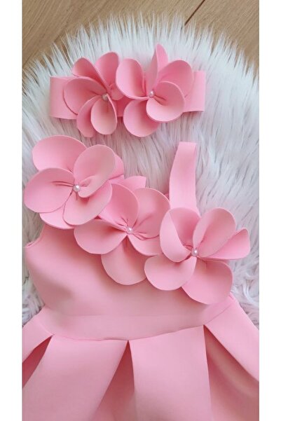 Kokosh kidss Kız Çocuk Pembe Renk Orkıde Elbise Ve Bandana Seti