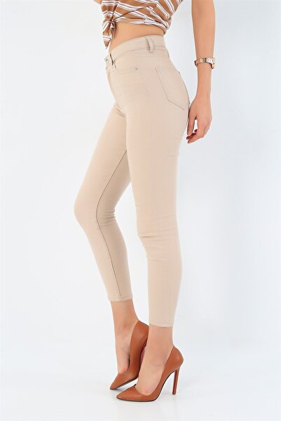 LİMABEL Women's High Waist Cream Lycra Skinny Jeans Stretchy Skinny Jeans