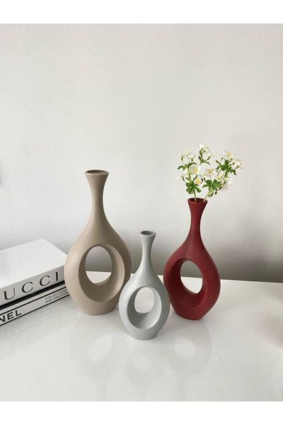 stilinbu Vază ceramică boemă hitită - set de 3 H253035 (maro lapte-boro-gri)