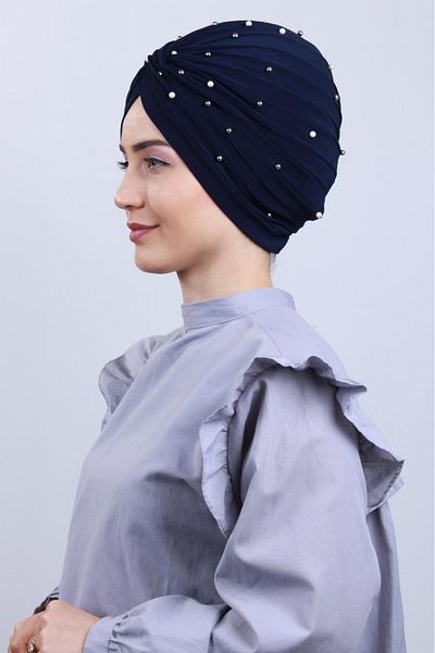 Melodi Scarf Γυναικείο Hijab Pearl and Stone Vera Outer Bone Navy Blue