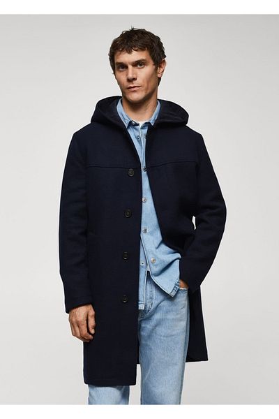 MANGO Man Mantel aus recycelter Wolle mit Kapuze
