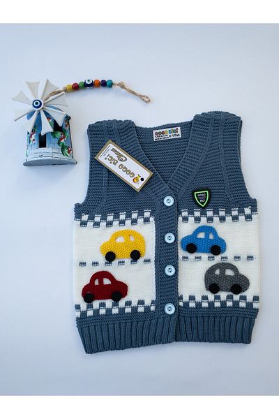 gogo bici Car Patterned Baby Kids Knitwear Sweater Vest Colorful 0-5 Years Old