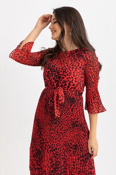 AZRA BUTİK Rochie de damă din șifon roșu leopard
