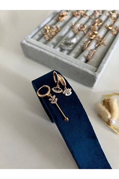 SU PERİSİ TAKI BİJUTERİ مجموعة من 3 أقراط ذهبية على شكل سهم وعين