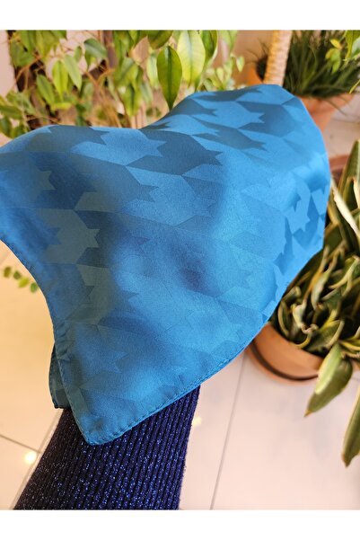 FRESCO SCARFS Kadın Tesettür İpeksi Jakar Kazayağı Desen Eşarp*PETROLMAVİ