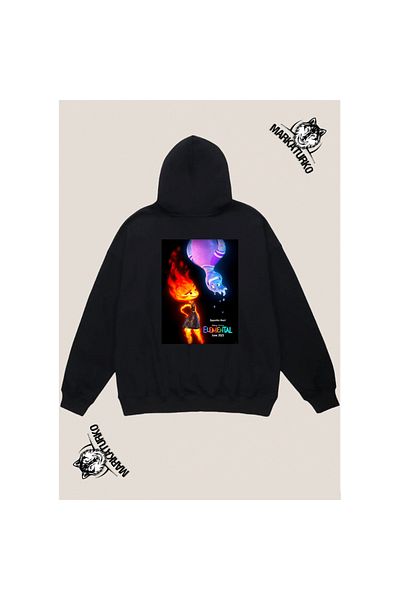 MarkaTurko ELEMANTAL custom design back printed Black Hooded unisex Sweatshirt 405-87