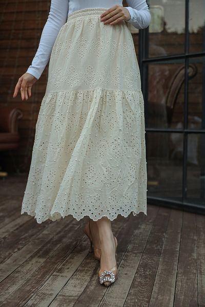 PİNK FLY Γυναικεία φούστα με κέντημα δαντέλα Pearl 1395