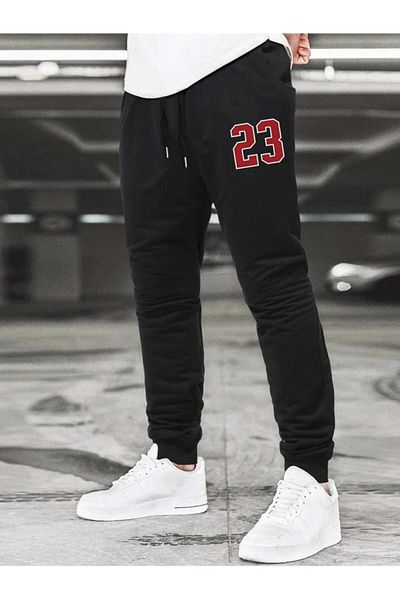 Khione Unisex μαύρο 23 εμπριμέ φούτερ με ελαστικό πόδι