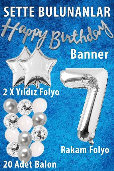 Bkmc Silver Concept Birthday Celebration Set White Silver Confetti Balloon Number Star Foil And Banner