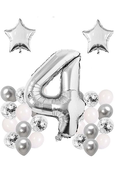 Bkmc Silver Concept Year Birthday Celebration Set White Silver Confetti Balloon Number Star Foil