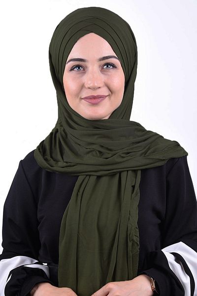Nowa Scarf Jersey 3-Band Hijab Ready Shawl Khaki Green