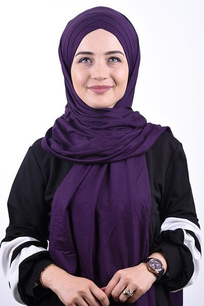 Nowa Scarf Women's Purple Combed Cotton 3-Stripes Ready Shawl