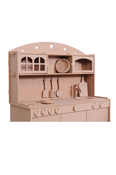 Buradadavar Hobi Ahşap Ahşap Büyük Boy Montessori Oyuncak Mutfak Servis Seti 2 Adet Boya Ve Fırça