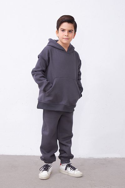 Grace&Lilly Atelier Archie Gray Cotton Hooded Sweatshirt and Jogger Kids Tracksuit Set