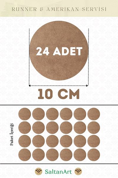 SaltanArt Диаметър 10 см, 24 броя, Supla American Service Runner, MDF, Drolit, магнитна основа, дърво, дебелина 3 мм (2,7 мм).