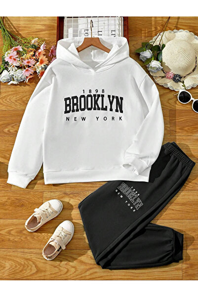 SİNSER TEKS παιδική αθλητική φόρμα με στάμπα brooklynl με κουκούλα
