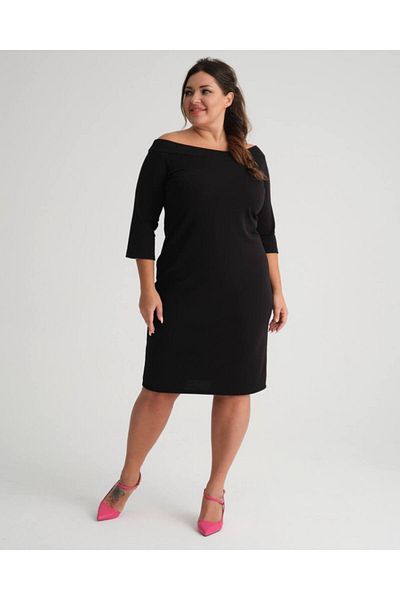 Butik Nilyam Γυναικείο φόρεμα κρεπ υφασμάτινο λαιμό σκάφος 22008 Μαύρο