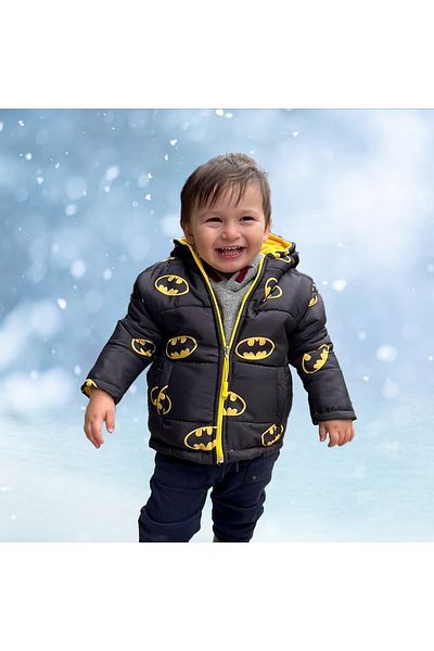 Batman Inflatable Unisex Children's Coat with Fleece Inside Thick Waterproof Hooded Printed Winter Inflatable Coat