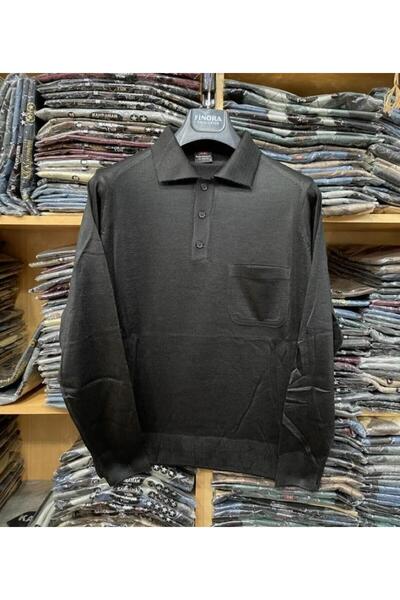 KURAFF Erkek Baba Polo Yaka İnce Desensiz Triko Kazak