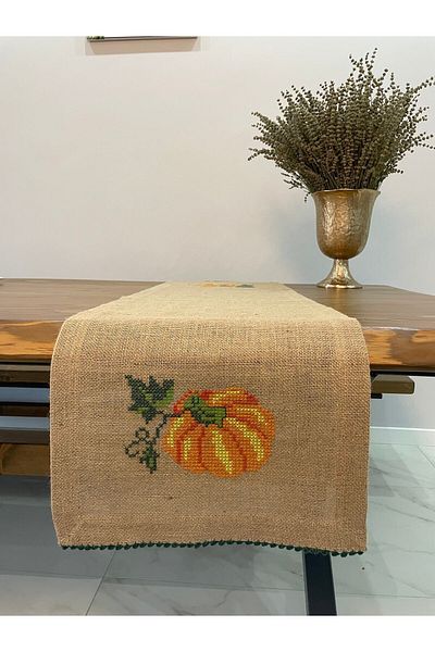 HALATÇI HOME - Hand Embroidered Decorative Runner - Pumpkin Hh045