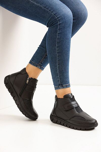 CHOPPER Ειδικό για Bone Protrusion Mother Boots Γνήσιο δέρμα Velcro Μαύρο αντιολισθητικό μποτάκι από καουτσούκ