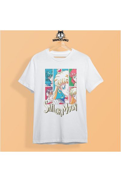 MarkaTurko Sailormoon Printed White Special Design Βαμβακερό χτενισμένο μπλουζάκι Unisex 506-b27